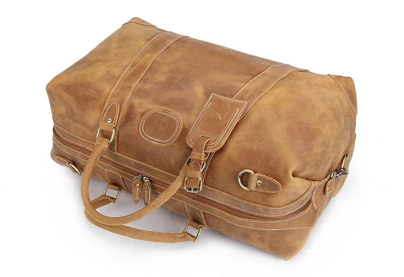 Vintage Crazy Horse Genuine Leather Men's Travel Bag Large Luggage Duffel Tote Weekend Big M110