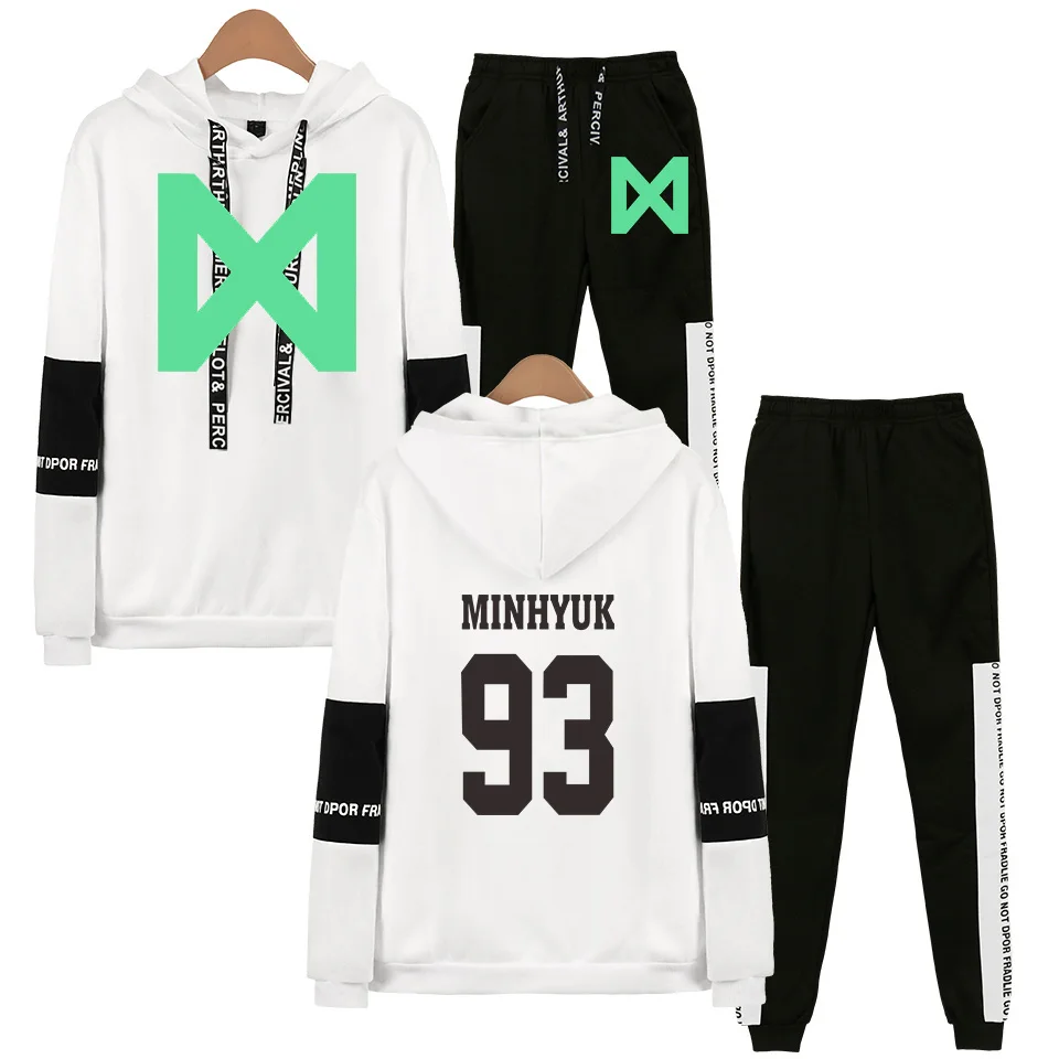 Kpop MONSTA X комплект из двух предметов, толстовка, спортивные костюмы для женщин и мужчин, поклонники поддержки Wonho YOOKIHYUN I.M Jooheon с именами членов группы, толстовки - Цвет: White 93 MINHYUK