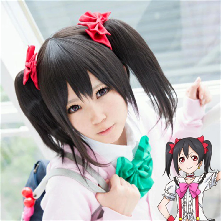 Anime Love Live! Love Live Yazawa Niko Nico 45CM Cosplay Wig Ponytails Black Hair Wigs Heat 