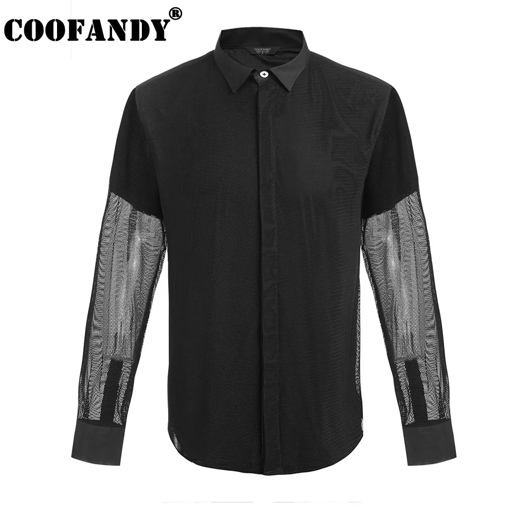 Coofandy Рубашки для мальчиков для Для мужчин мужской Стильный Одежда Повседневная рубашка с длинными рукавами сетки лоскутное Кнопка печати