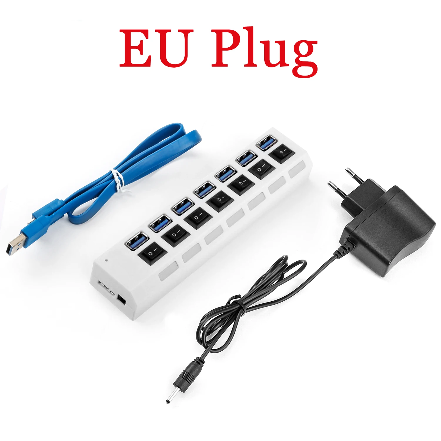 Usb-хаб 3,0 высокое Скорость 4 7 Порты и разъёмы USB 3,0 концентратор с ЕС/США Мощность адаптер Мульти USB разветвитель ВКЛ/ВЫКЛ для ноутбука MacBook - Цвет: 7 Port White EU Plug