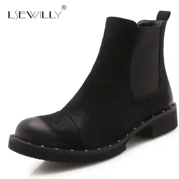 

Lsewilly 2018 Autumn Vintage Shoes Women Platform Chunky Block Heel Chelsea Boots Sweing Punk Ankle Boot Plus Size 33-46 E124