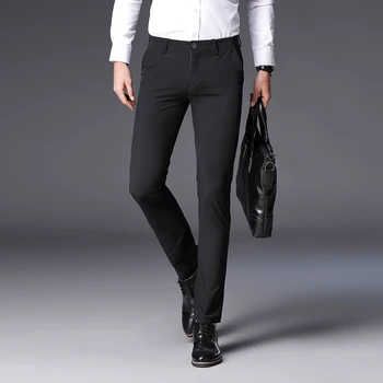 

2018 New Fashion Casual Men Trousers Summer Business Breathable Small Stretch Male Pants Black Gray Size 28 36 Pant Men