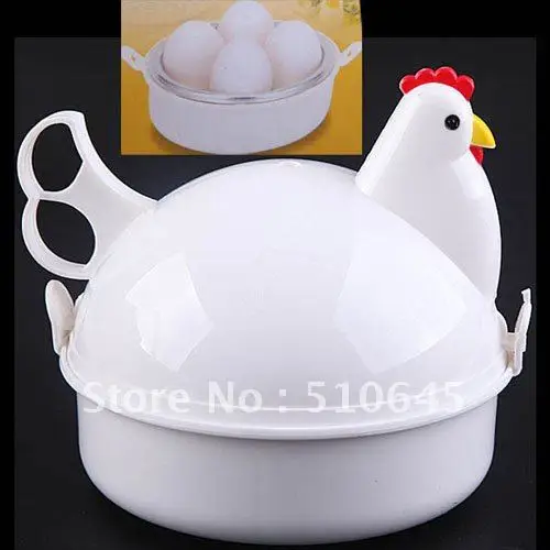 Portable Plastic Hen Design Microwave Egg Boiler/Cooker for 4 Eggs