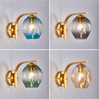 

Nordic Post-modern Wall Lamp Simple Bedroom Light American Restaurant Coffee Glass Ball Iron Wall Lamp