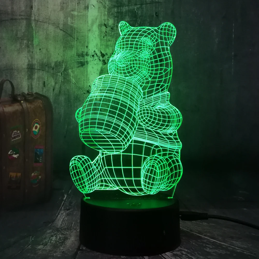 3D милый медовый светодиодный ночной Светильник Винни медведя лампа для