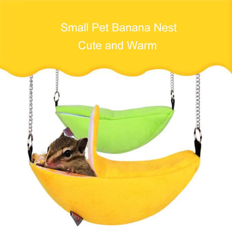 

Cute Banana Shape Hamster Warm House Rat mouse Living Nest House Plush Cotton Hammock Hanging Tree Beds Hamster Accessories