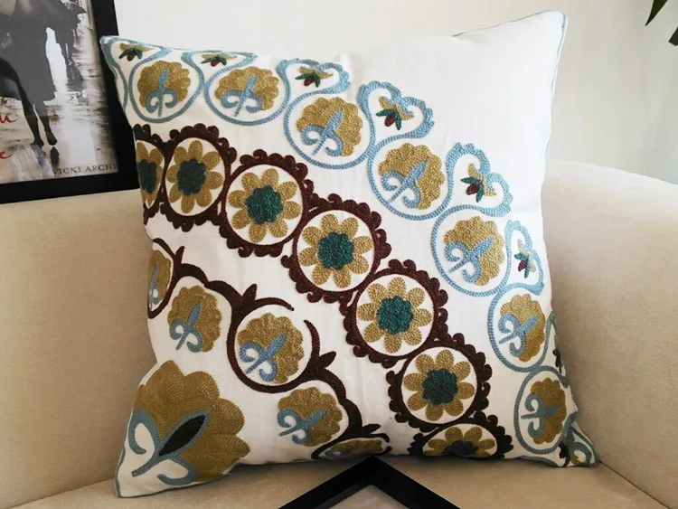 Housse de coussin canapé brodée