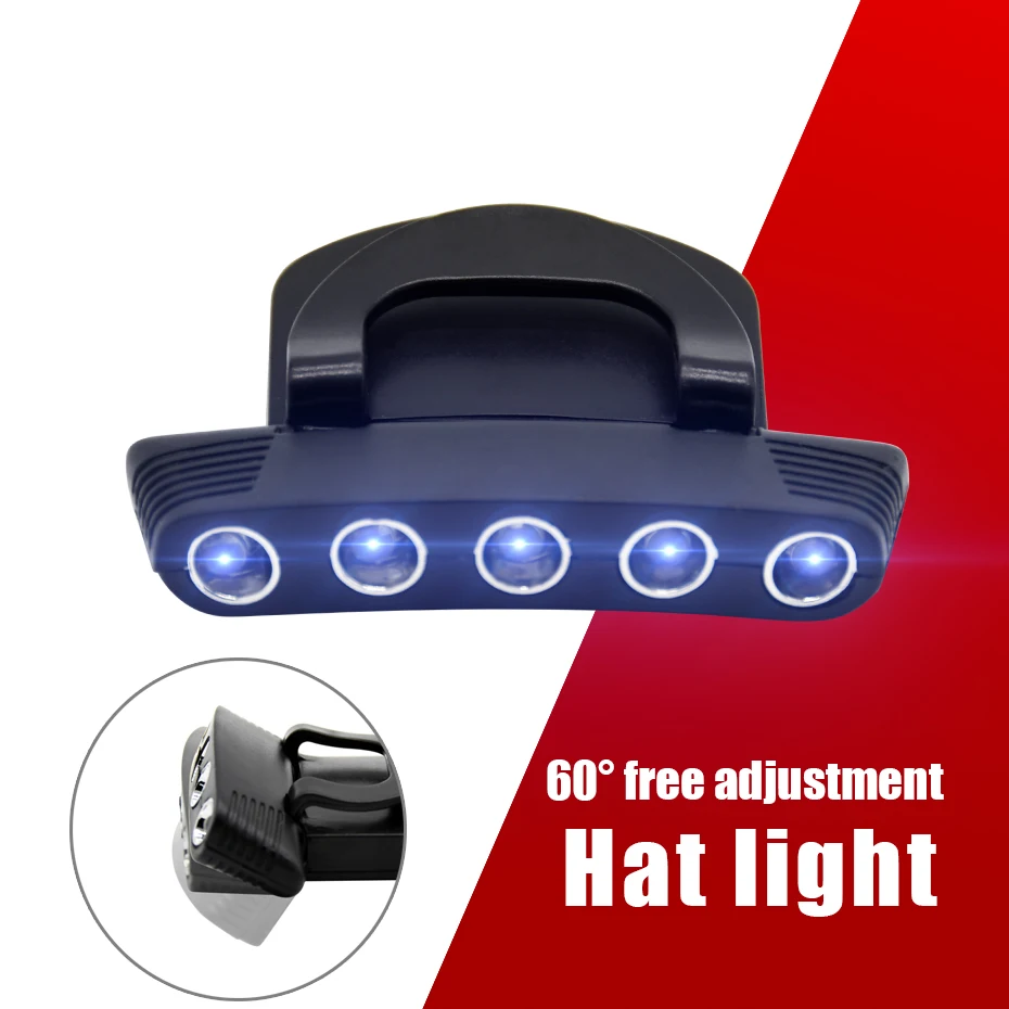 ANYIGE 5 LED Headlamp Cap Light Visor 2 Modes Rotatable Clip on Hat