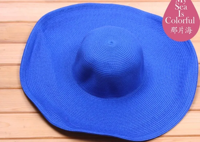 royal blue Опт и розница, модная женская соломенная шляпа с широкими полями - Цвет: royal blue