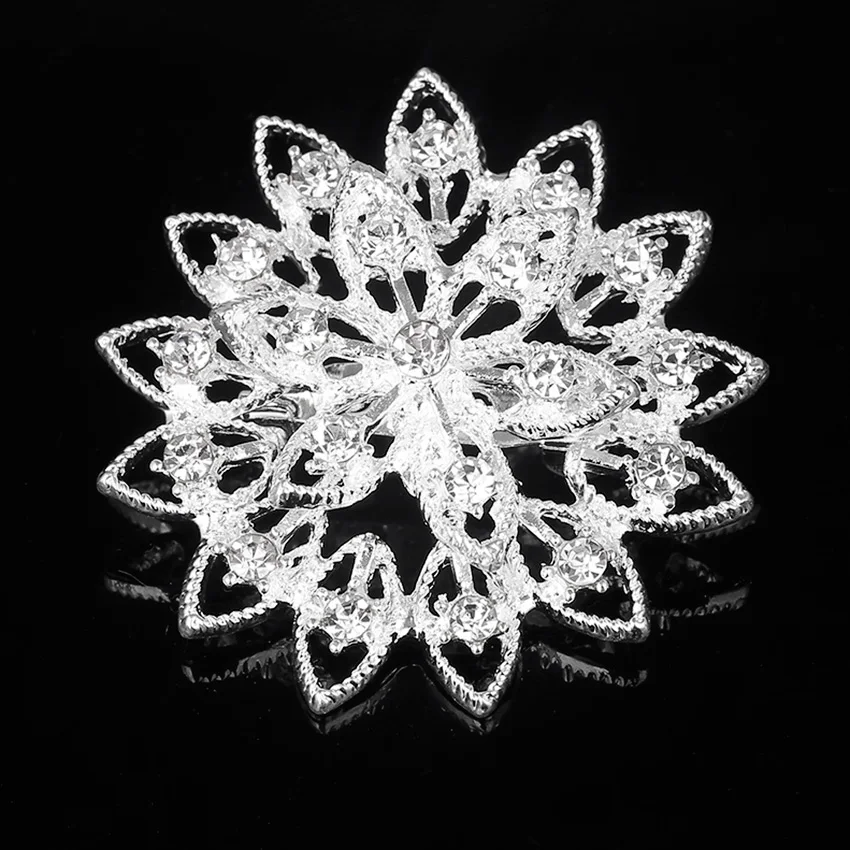 

radiation flowers Silver Plated Brooch Rhinestone Brooches For Female Pins Lapel Women Wedding Scarf Clip Collar Tips Hijab Pin