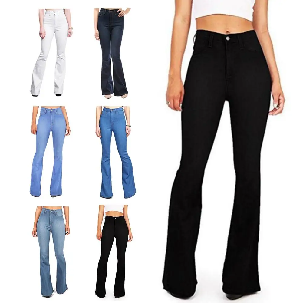 

Ladies Stretch High Waist Denim Pants Kick Flare Long Bell-Bottoms Jeans Stretch Flare Jeans Loose Flare Jeans