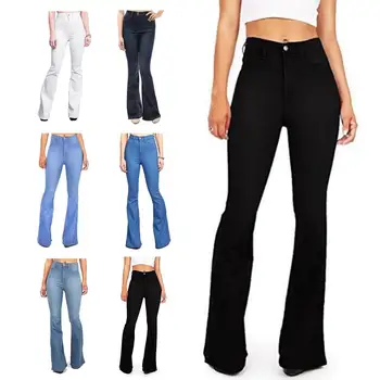 

Ladies Stretch High Waist Denim Pants Kick Flare Long Bell-Bottoms Jeans Stretch Flare Jeans Loose Flare Jeans