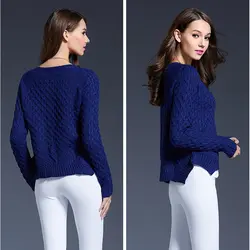 2018 зимние шикарные нерегулярные белого и синего цвета вязаный свитер Для женщин Повседневное топы с длинными рукавами тощие высокие