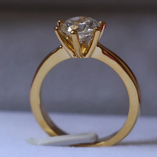 

1.5CT Lovely Design South Korea Style Solitaire Solid 18K Yellow Gold Wedding Ring Simulate Diamond Female Love Promise Ring