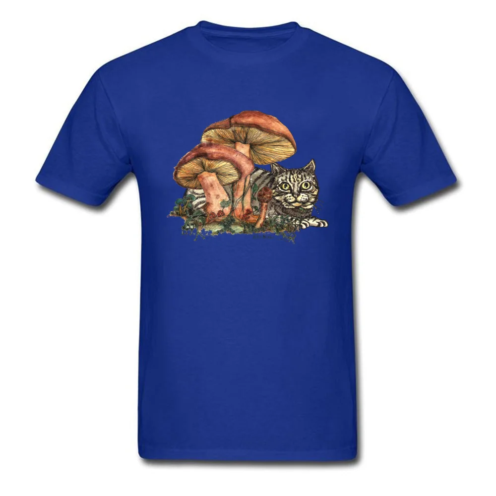 Mushroom and Cat NEW YEAR DAY Cotton Crew Neck Tops & Tees Short Sleeve Crazy Tee-Shirt 2018 New Fashion Comics T-Shirt Mushroom and Cat blue