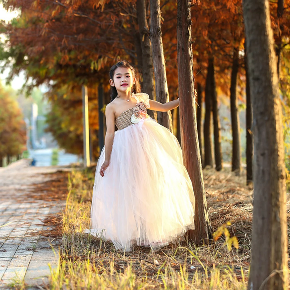 Floral Boutique Girls Dress Summer Clothes for Girl 1-14 Years Ankle Length Lace One Shoulder Teenager Dress Girls Tutu Dress (7)