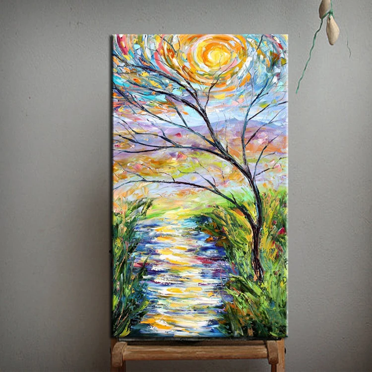 

Abstract Blooming Tree Picture HandPainted Modern Contemporary Handmade Wall Art Sunset Forest Palette Knife Canvas Oil Painting