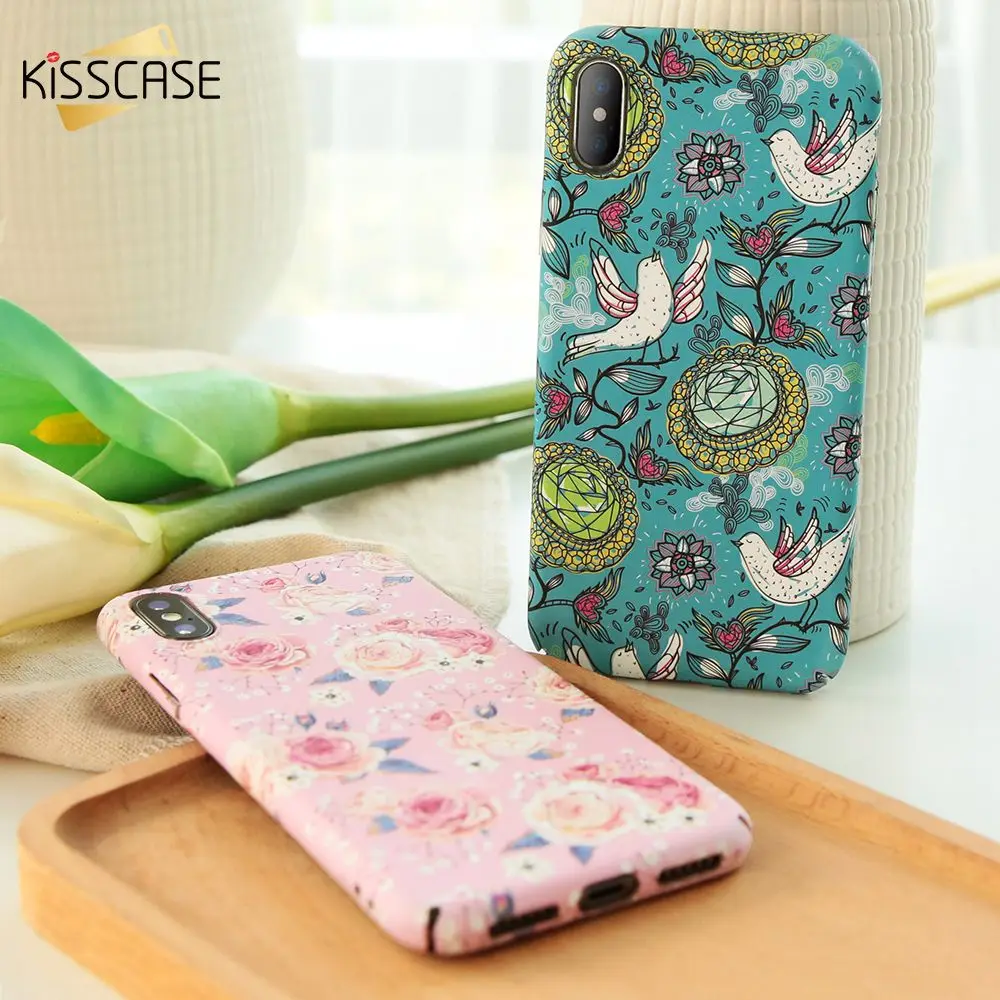 KISSCASE Court Flower Phone Case For iPhone X 6 6s 7 8 Plus Matte Vintage Decal Cases 6S Hard Cover Capa |