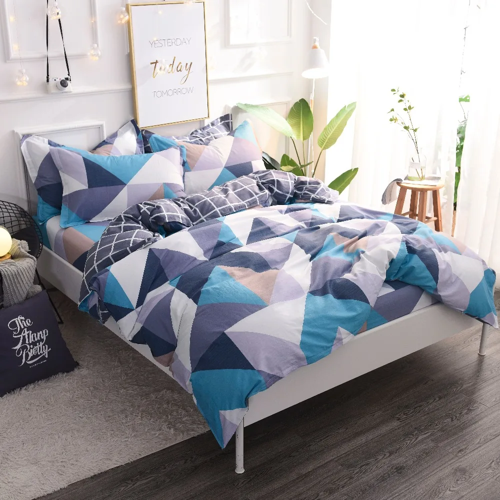 

Stylish Blue Rectangular Geometric Pattern Bedding Sets 3/4pcs Bed Linings Duvet Cover Bed Sheet Pillowcases Cover Set 4 Size