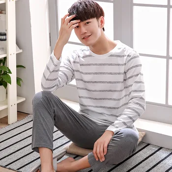 

Autumn Men Pajamas Long Sleeve Pijama Male Pajama Set Men Striped Pyjamas Cotton Pajamas For Men Sleepwear Homewear Sleep Lounge