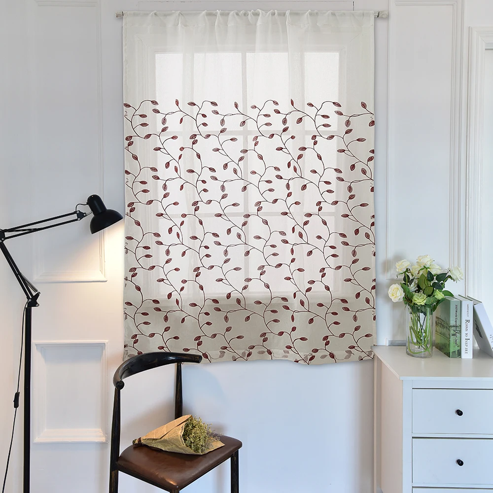 

Flower Printed Roman Curtain Tulle Coffee Curtain Kitchen Short Curtain Semi-shade Small Curtain for Home decoration 27