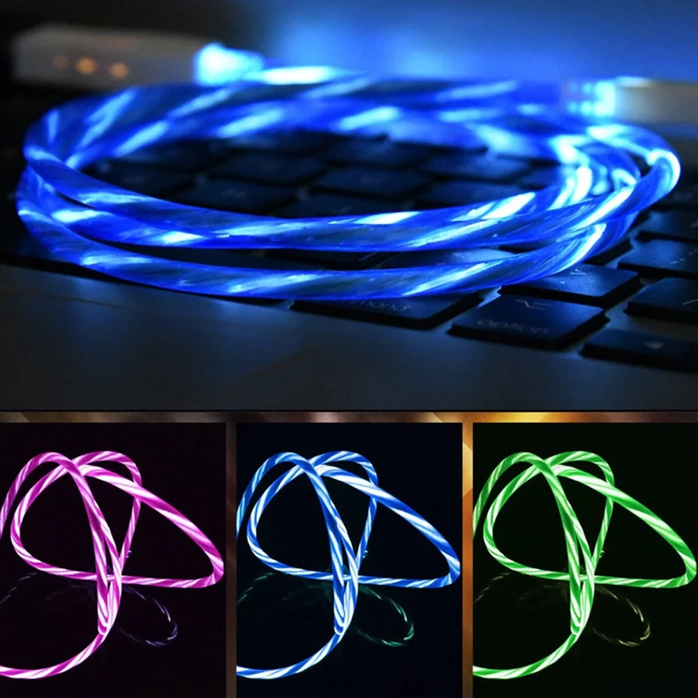 

LED Flash Light USB Charger glowing Cable For iPhone 6 6s 7 8 Plus Xs Max XR X 10 5 5s SE iPad Mini 2.4A Fast Charging Wire Cord