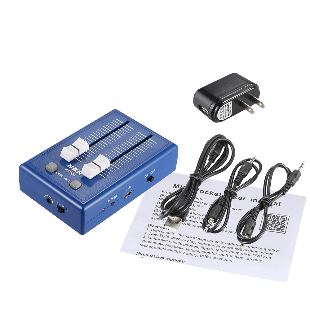 

K1000 Professional Mini Mobile Phone Audio Sound Mixer Pocket Mixer 3.5mm Interfaces with Power Adapter
