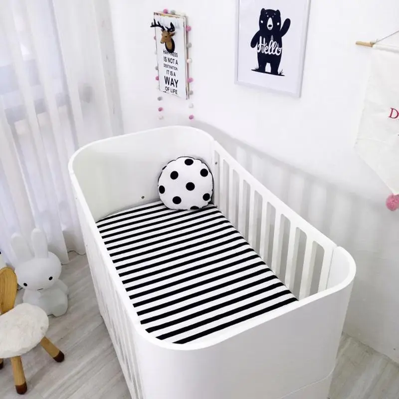 Простыня для детской кроватки 130x70x10 см 100% хлопок черно белая|crib sheets|baby bed sheetbaby crib