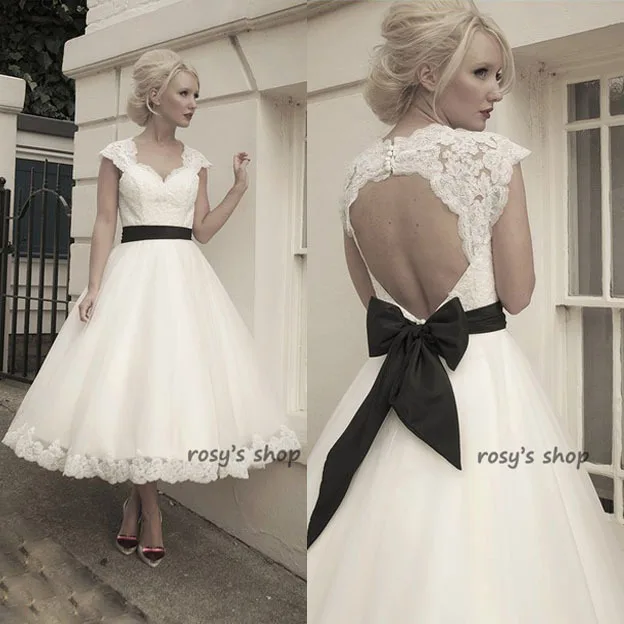 2017 New Fashion Custom Made Tea Length Open Back 1950 S Vintage 2017 New Fashion Custom Made Tea Length Open Back 1950 S Vintage Lace Short Wedding Dress
