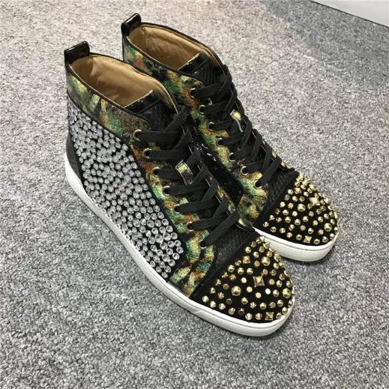 

Low-Cut Leopard Print Sequin Blingbling Big diamond Rhinestone Red Bottom Shoes Sneakers Leather Loafers Flat 2018
