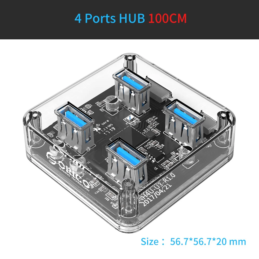 ORICO 4/7 портов USB3.0 концентратор прозрачный высокоскоростной с микро USB интерфейс питания usb-хаб поддержка OTG для Mac/Windows/Linux