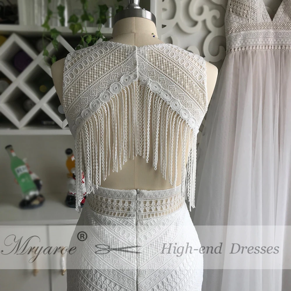 Mryarce New BOHO Chic Unique Lace Wedding Dress Bohemian Long Bridal Gowns Amazing Tassel Open Back vestido de noiva (3)