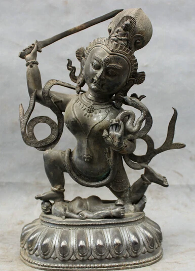 

bi002657 12" Tibet 100% Pure Bronze Copper Buddhism Joss Snake Manjushri Buddha Statue