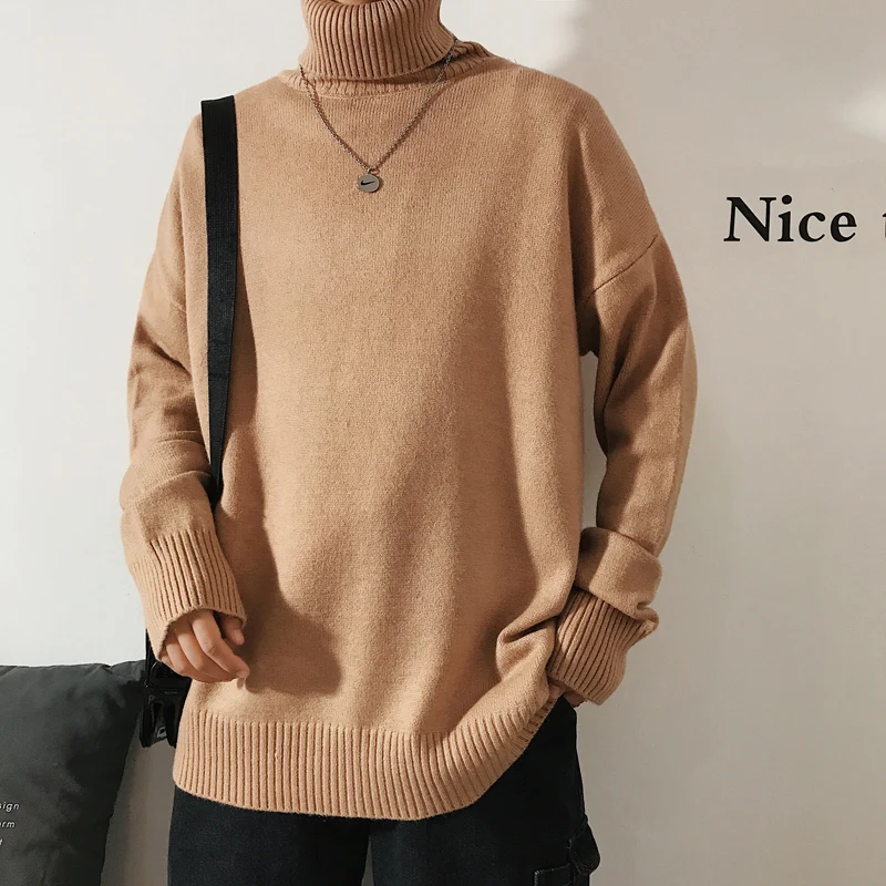 Sweater winter high collar warm thick sweater men's high collar brand slim pullover men's loose long sleeves knitted sweater