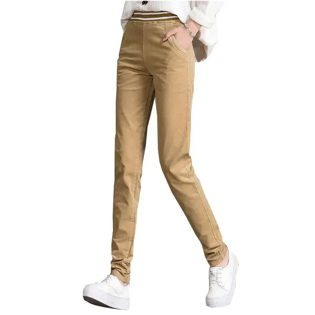Autumn Winter Women High-waist Corduroy Trousers 2017 New Plus Cashmere Warm Was Thin Art Retro Elastic Waist Slacks WZ167