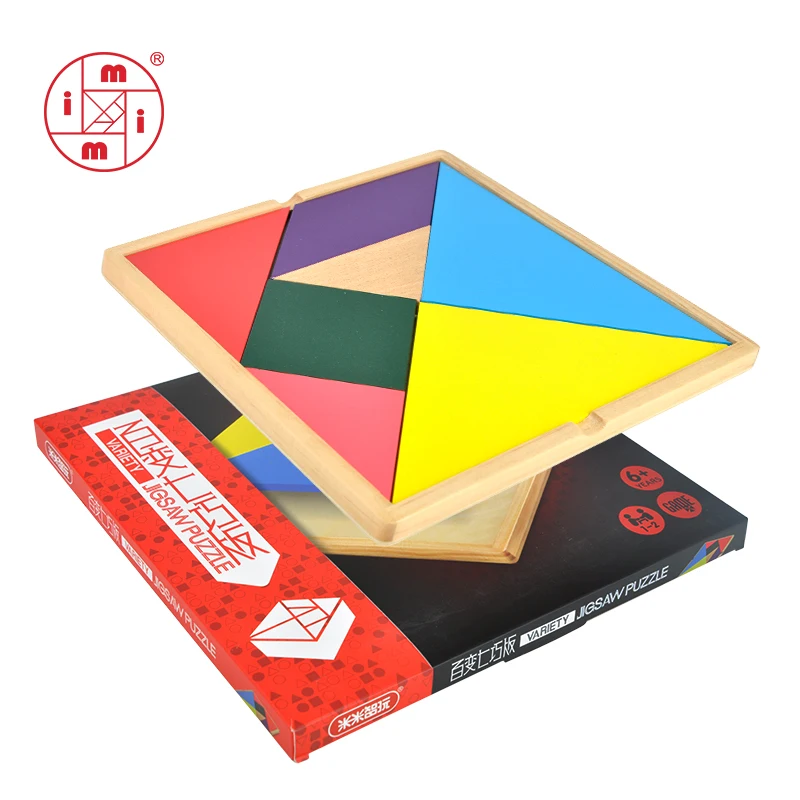 

MITOYS Wooden Tangram 7 Piece Jigsaw Puzzle Colorful Square IQ Game Brain Teaser Intelligent Educational Toys for Kids