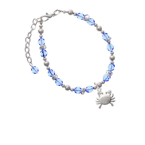 Silvertone Antiqued Crab Light Blue Beaded Bracelet