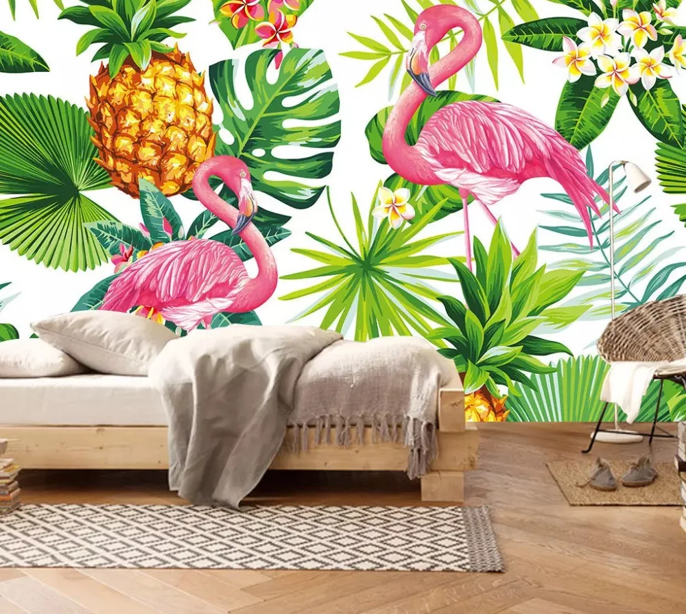 Beibehang обои для стен в рулонах Фреска фото обои скандинавские Рисованные тропические растения Фламинго обои для детской комнаты