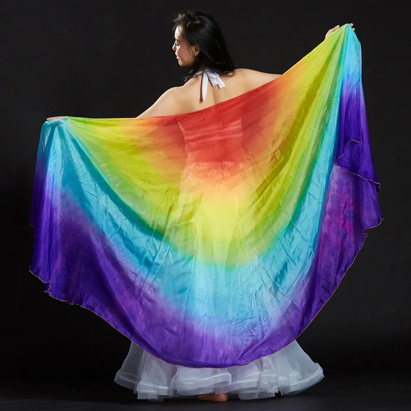Постепенно меняющаяся полулунная вуаль 250x114 см крылья реквизит для выступлений цветной шарф аксессуары для танца живота Шелковая вуаль для танцев - Цвет: style 2
