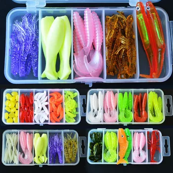 HOT PRICE ❤️ Free Shipping Artificial Soft Fishing Lure Shad Silicone Worm Bait Set Easy Shiner Lure Kit Strong Flshy Smell YU018 - discount item 2% OFF Sports & Entertainment