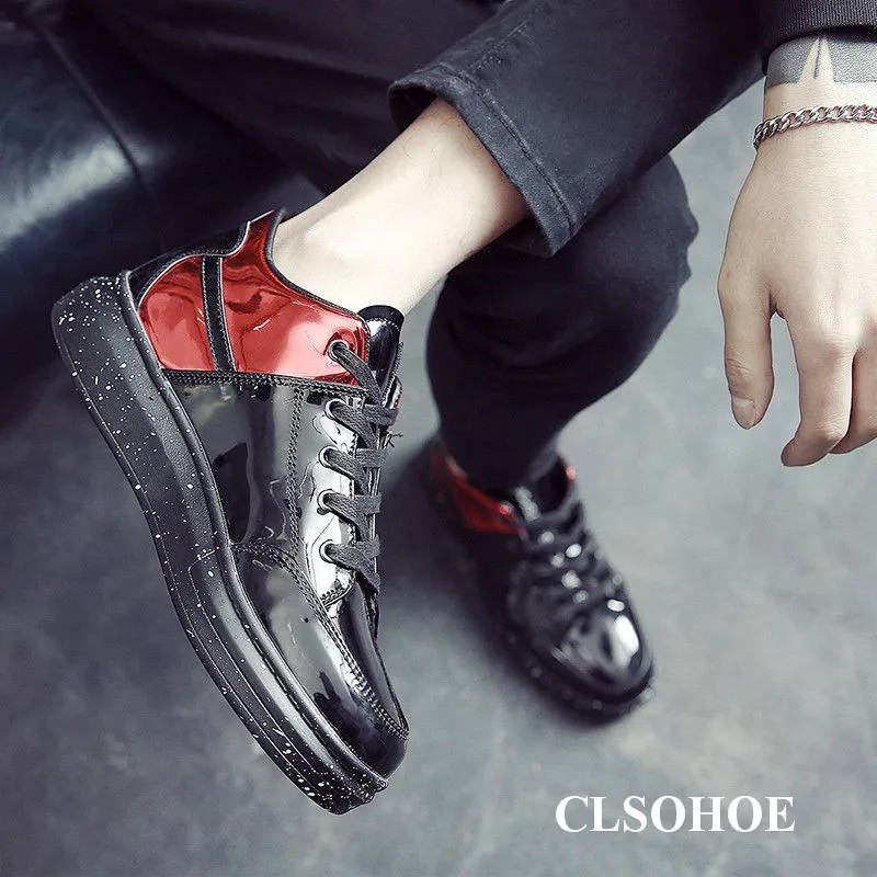 

CLOSHOE Summer Patent Leather Bright Face Student Board Shoe Breathable Mirror Face Shoe Thick Bottom Heighten Shoe