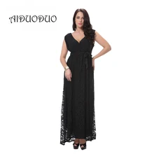 2016 sommer Frauen Abendgesellschaft Elegantes Schwarz Spitze Maxi Kleid Sexy V-ausschnitt Vintage Retro Formales Kleid Plus Größe 5XL 6XL 7XL 8XL