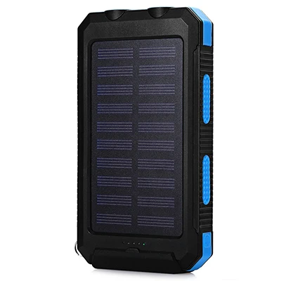 20000mah Solar Power Bank Portable Waterproof Dual USB External Battery Powerbank Dual LED Light Mobile Phone Battery Charger - Color: Black blue