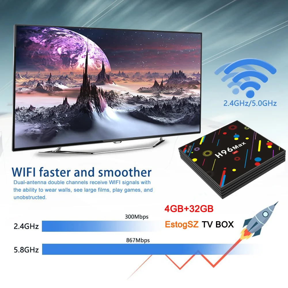 H96 Max H2 EstgoSZ Smart TV Box 4 Гб ОЗУ 32 ПЗУ Android 7 1 медиаплеер h96pro телеприставка RK3328 включает