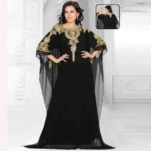 Изготовленный На Заказ халаты с рукавом «Три четверти» Исламская шифоновое золотыми кристаллами Бисер Вечеринка платье мусульманские платья для матери невесты