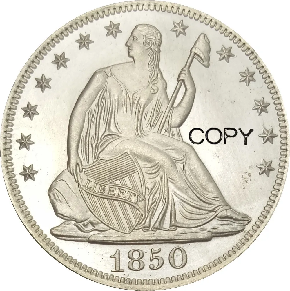 United States Liberty Seated Half Dollars Large Letters in Legend 1850 o No Motto Above Eagle Brass Plated Silver Copy Coin | Дом и сад
