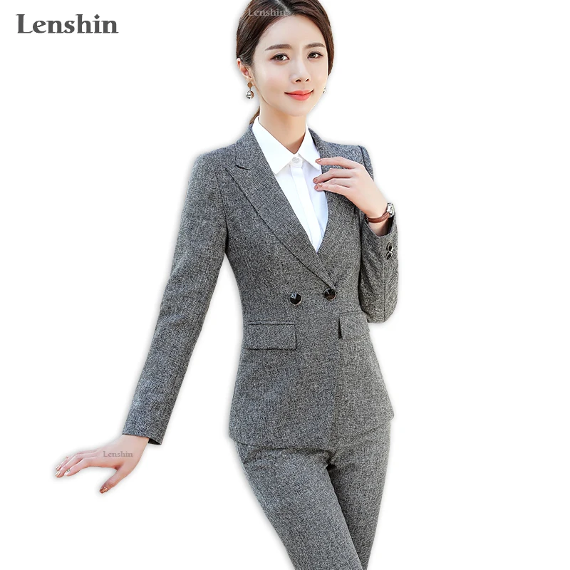 Lenshin/комплект из 2 предметов Женские брючные костюмы с карманами Деловая Офисная
