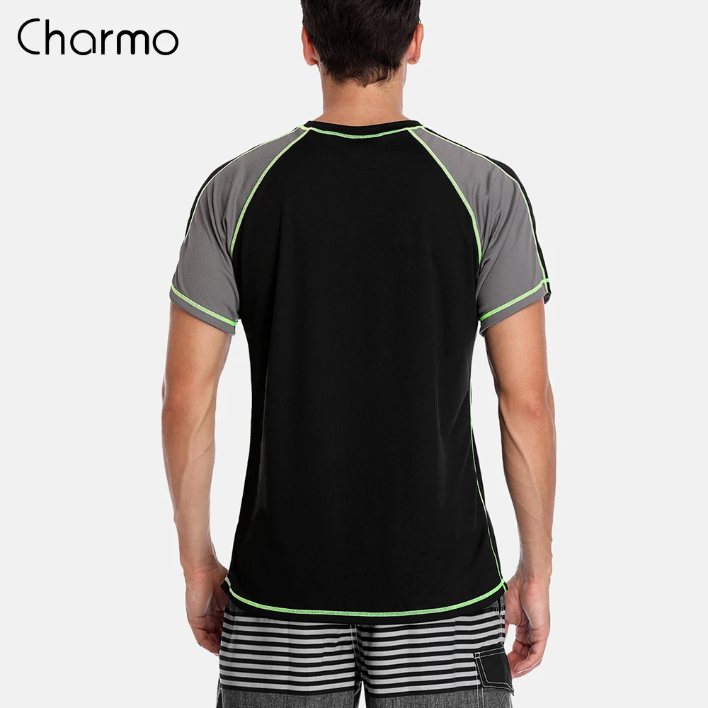 Charmo для мужчин Рашгард сухой Fit короткие рубашки серфинга Дайвинг рубашка УФ