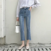 Весна лето женские винтажные с высокой талией расклешённые джинсовые брюки повседневные рваные джинсы для женщин джинсы